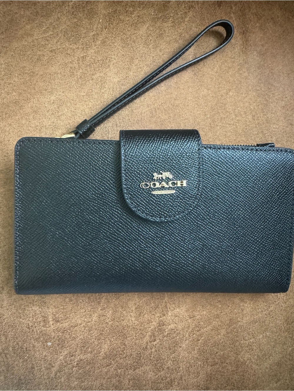 Coach Black  Wristlet wallet with Coach Gold Logo. New